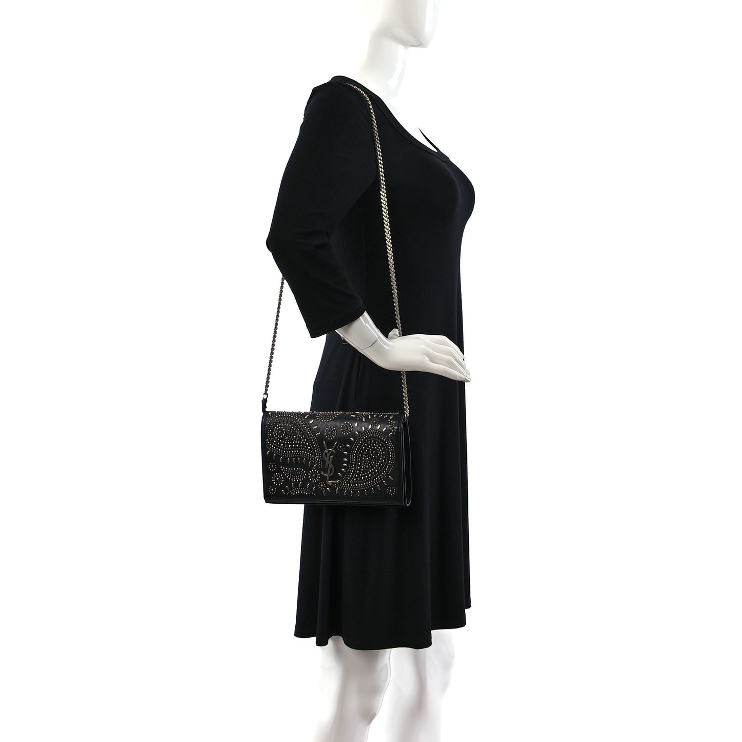Lambskin Bandana Studded Monogram Chain Wallet Black