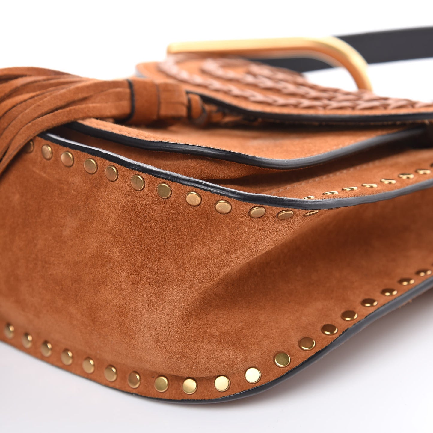 Suede Calfskin Braided Mini Hudson Shoulder Bag Caramel