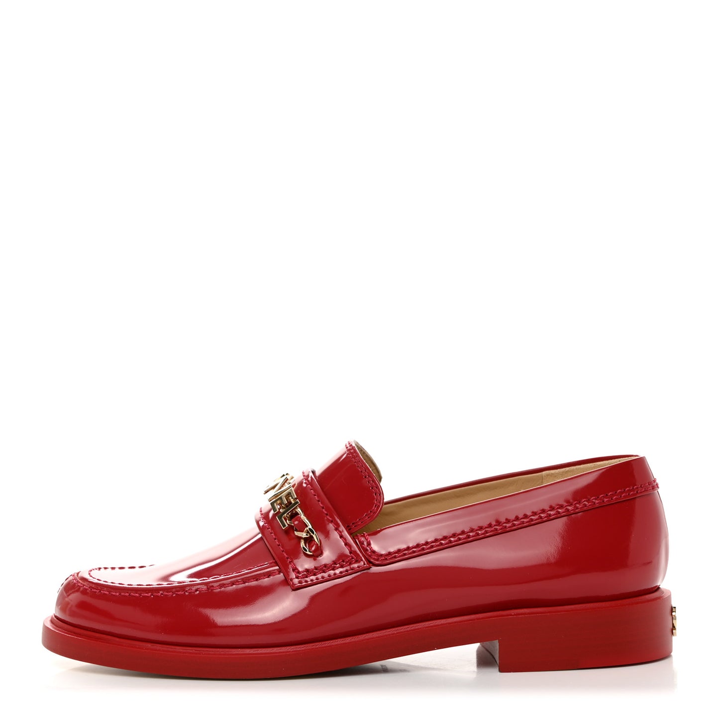 Shiny Calfskin Logo Loafers 40 Red