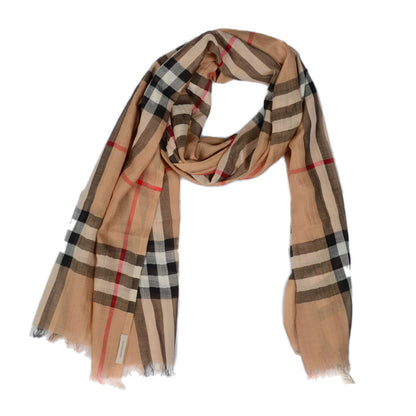 Burberry Wool Silk House Check Lightweight Scarf Camel 1 of 5