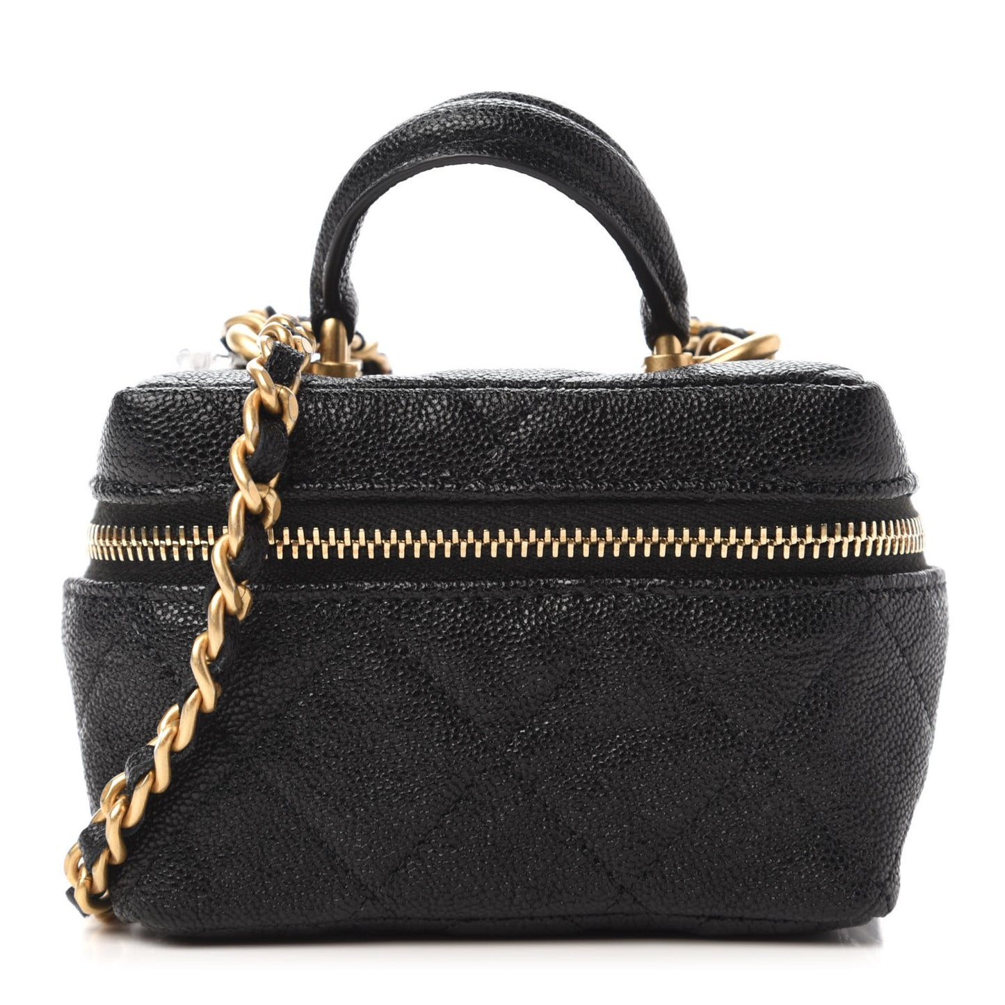 Caviar Quilted Mini Top Handle Vanity With Chain Black