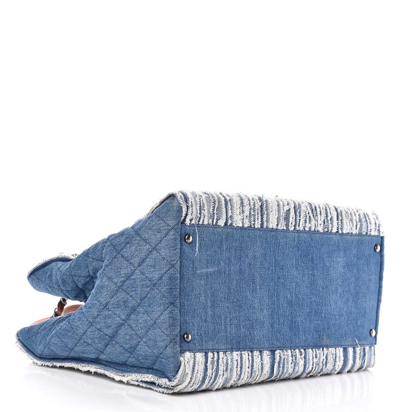 Denim Fringe Large Shopping Tote Blue
