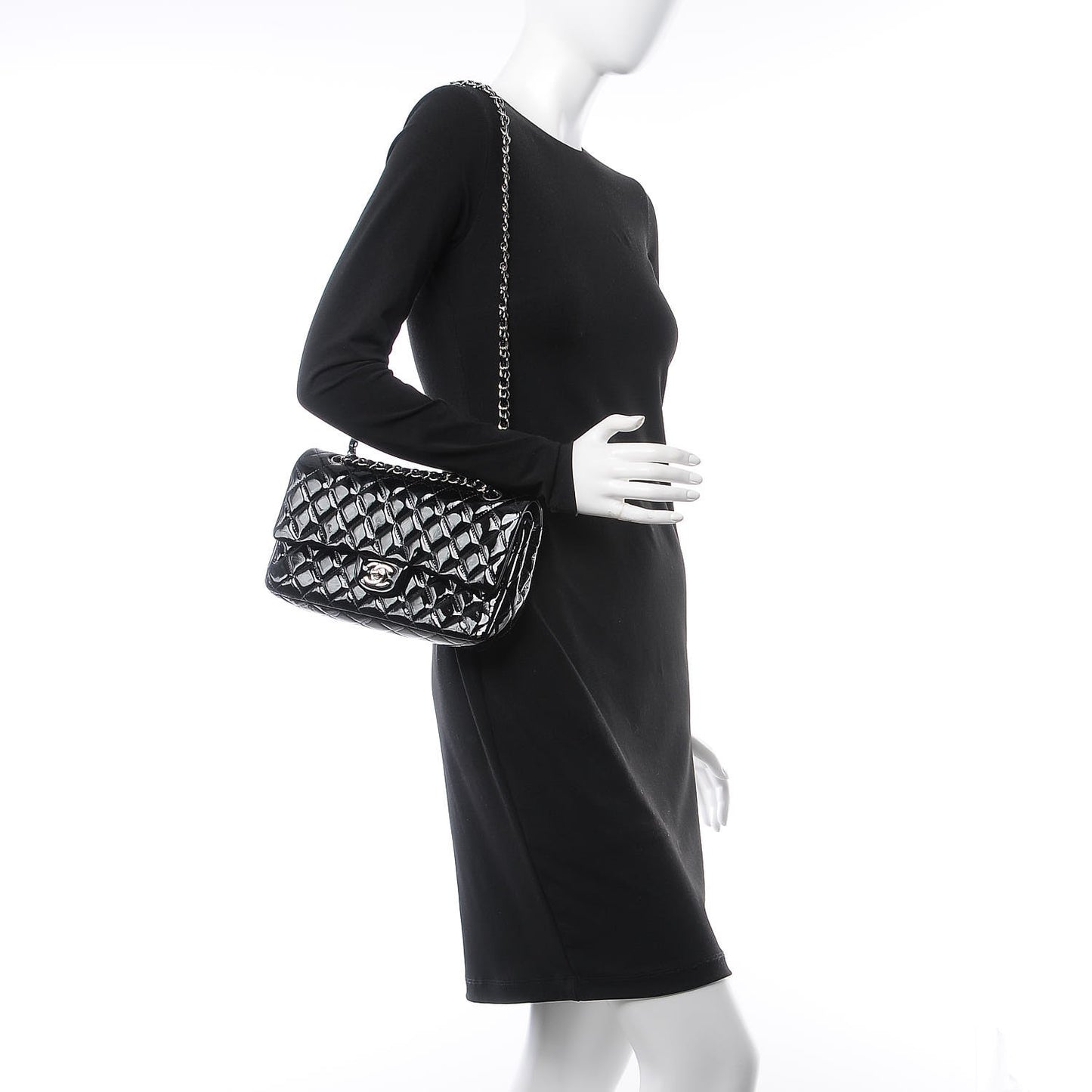 Patent Quilted Medium Double Flap Black