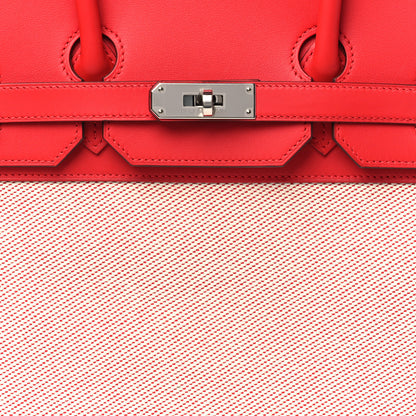 Hermes Swift Twill H Fray Fray Birkin 35 Rouge de Coeur Ecru 8 of 11