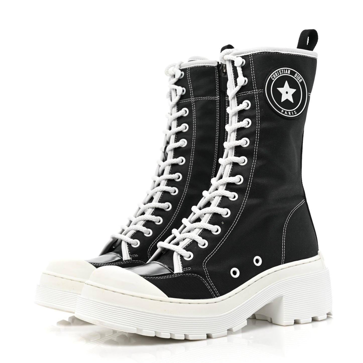 Technical Fabric Calfskin Womens D-Rise 35mm Tall Boots 37 Black White