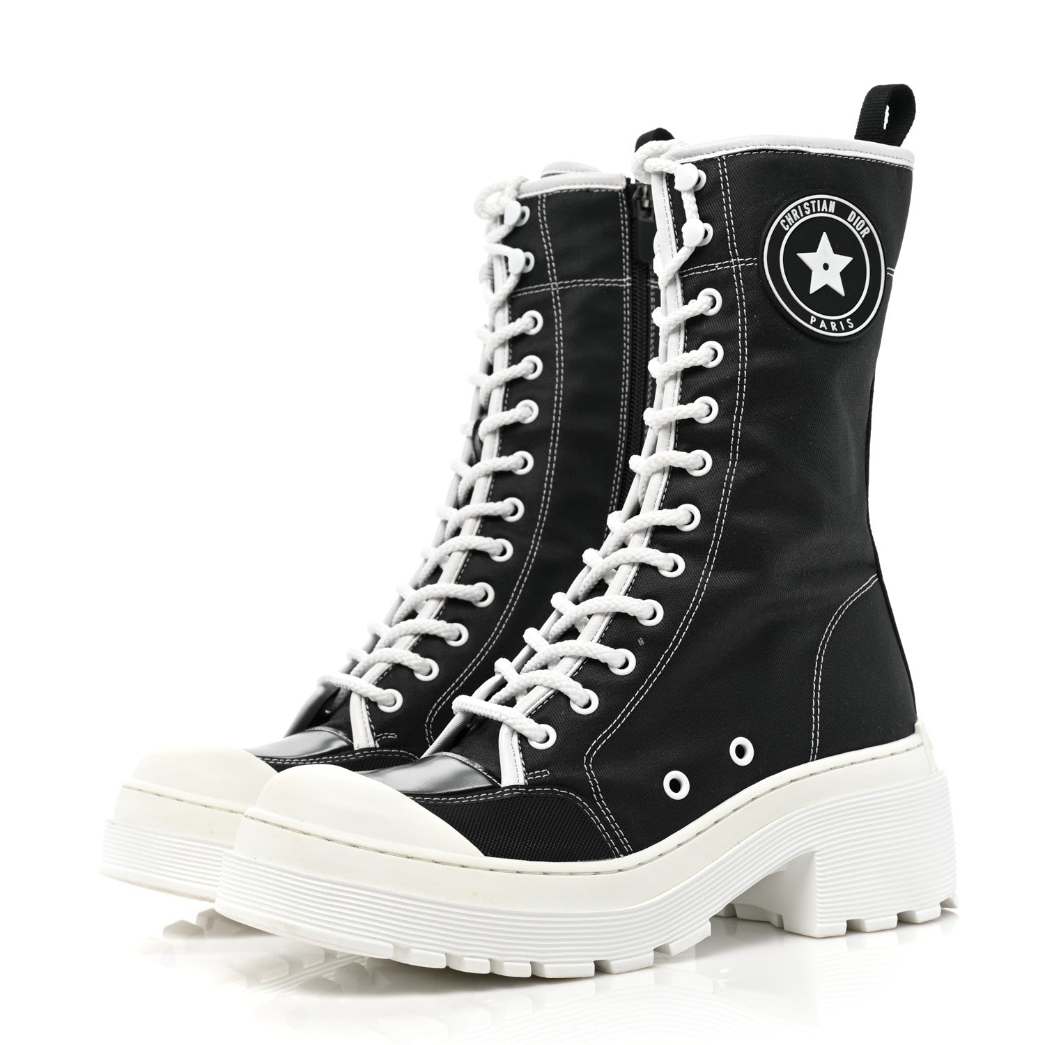 Christian Dior Technical Fabric Calfskin Womens D-Rise 35mm Tall Boots 37 Black White 3 of 7
