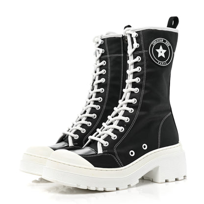 Christian Dior Technical Fabric Calfskin Womens D-Rise 35mm Tall Boots 37 Black White 3 of 7