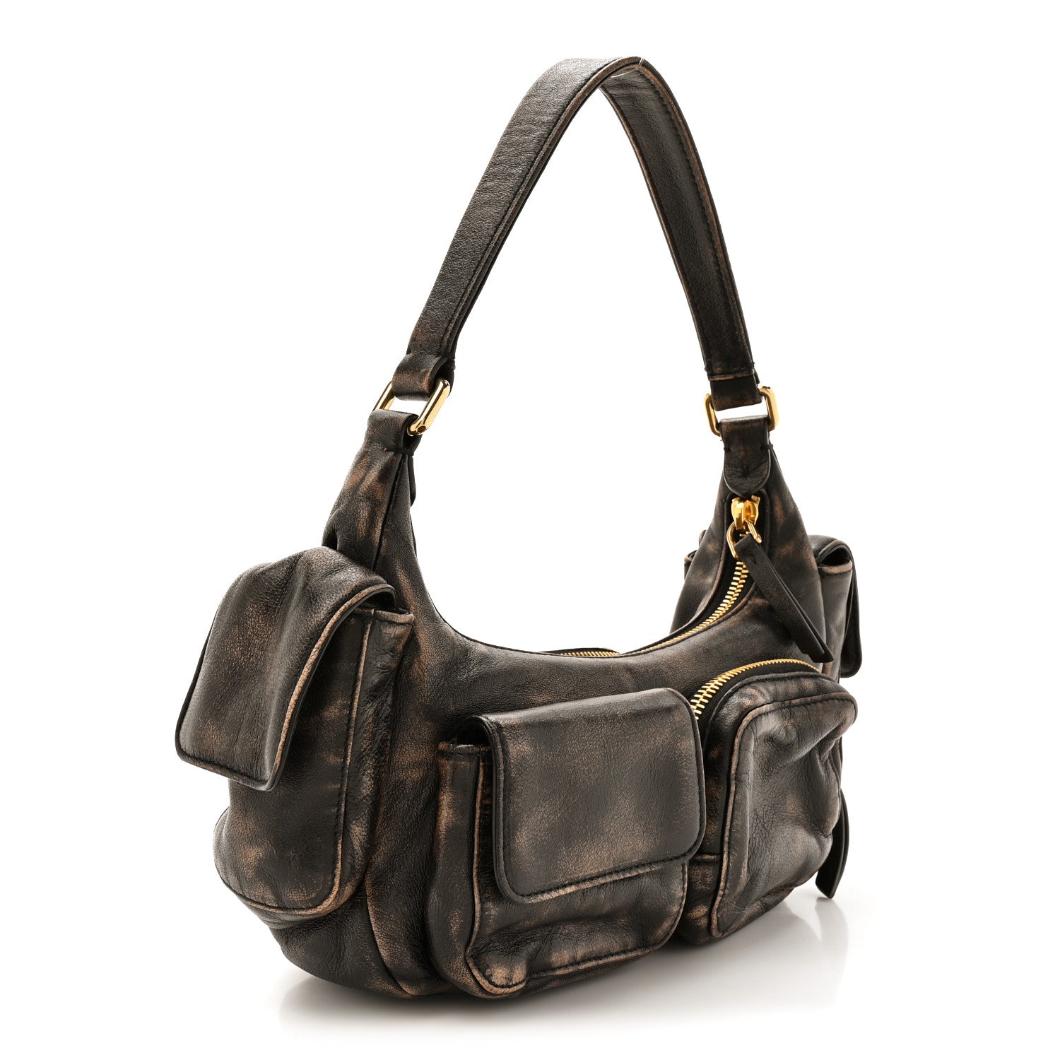 Miu Miu Distressed Nappa Pocket Bag  Sand Coffee 3 of 9