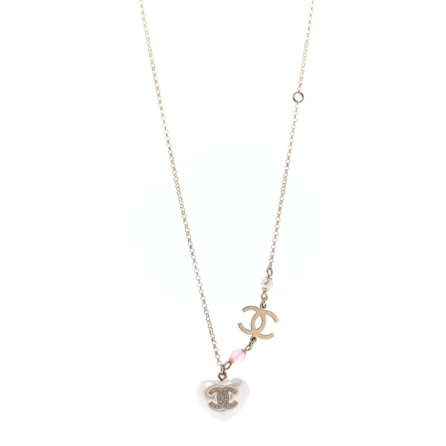 Resin Crystal CC Heart Necklace Pearly White Gold