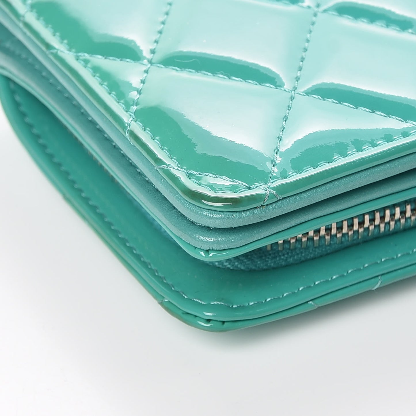 Patent Quilted Zip Pocket Wallet Turquoise