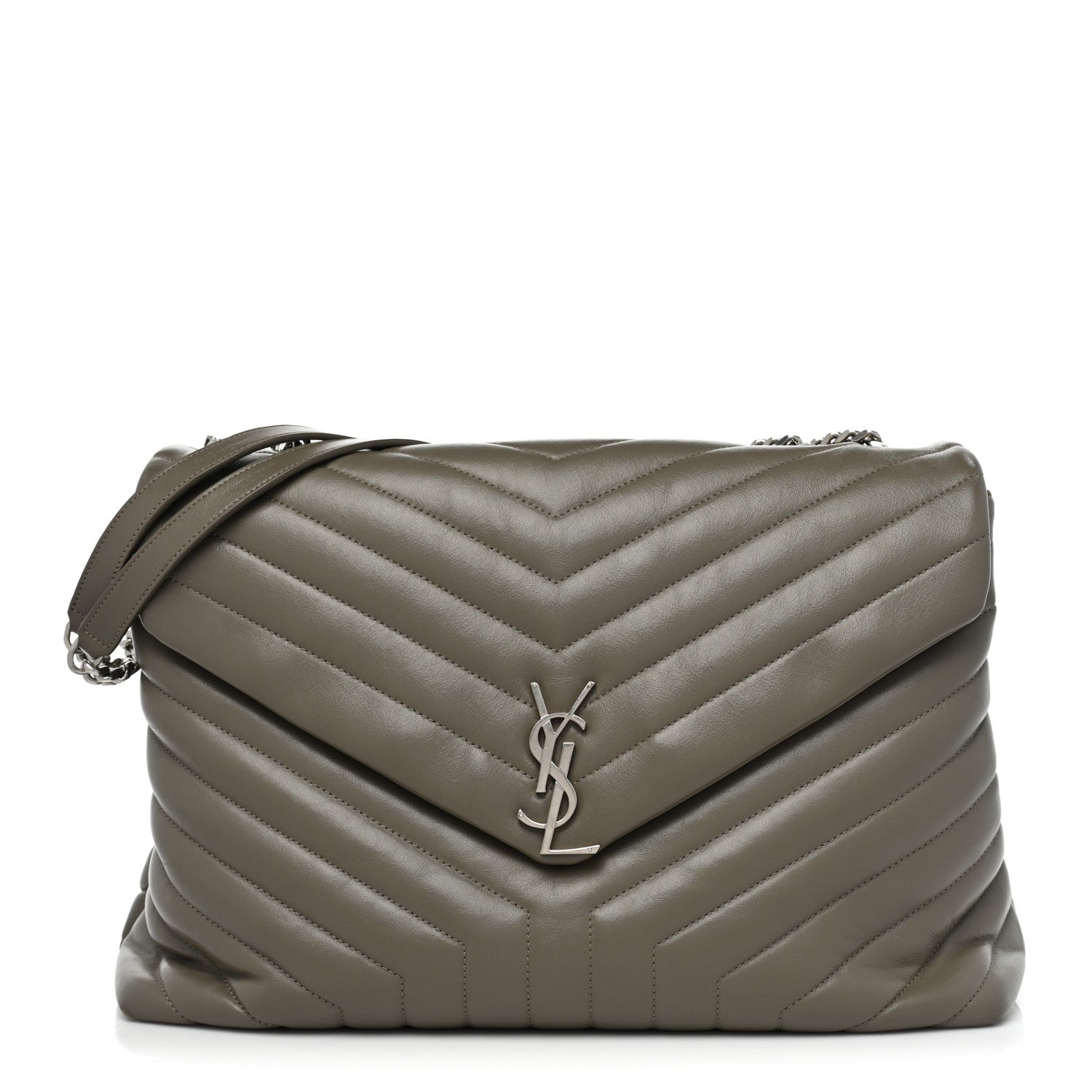 Saint Laurent Calfskin Y Quilted Monogram Large Loulou Chain Satchel Storm 1 of 16
