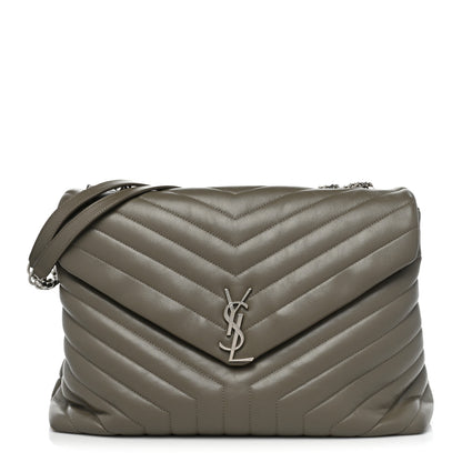 Saint Laurent Calfskin Y Quilted Monogram Large Loulou Chain Satchel Storm 1 of 16