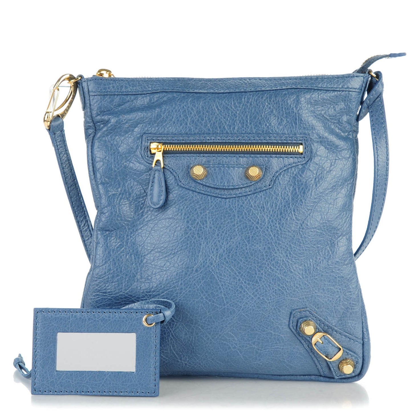 Agneau Giant 12 Gold Hardware Flat Crossbody Bleu Persan