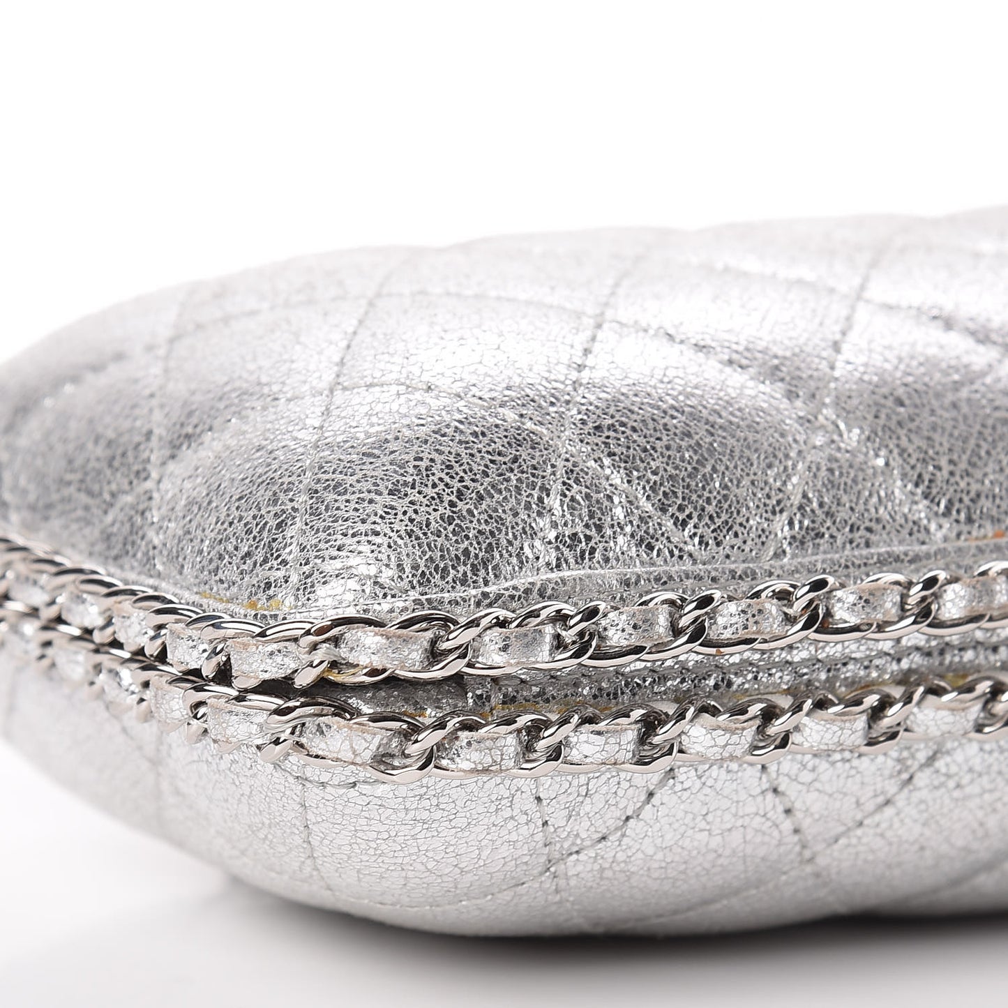 Metallic Lambskin Small Chain Around Clutch Silver