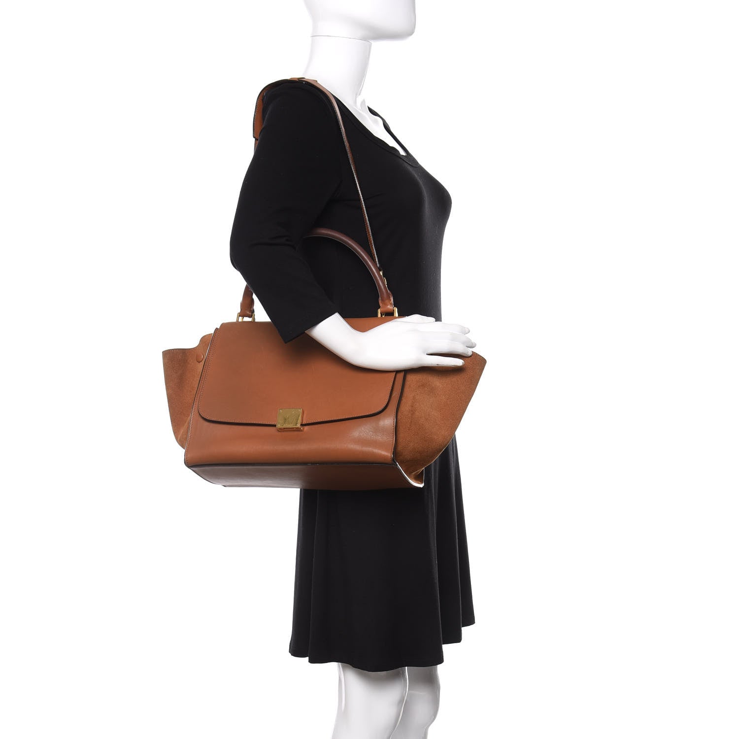 Celine Smooth Calfskin Suede Medium Trapeze Tan 2 of 18