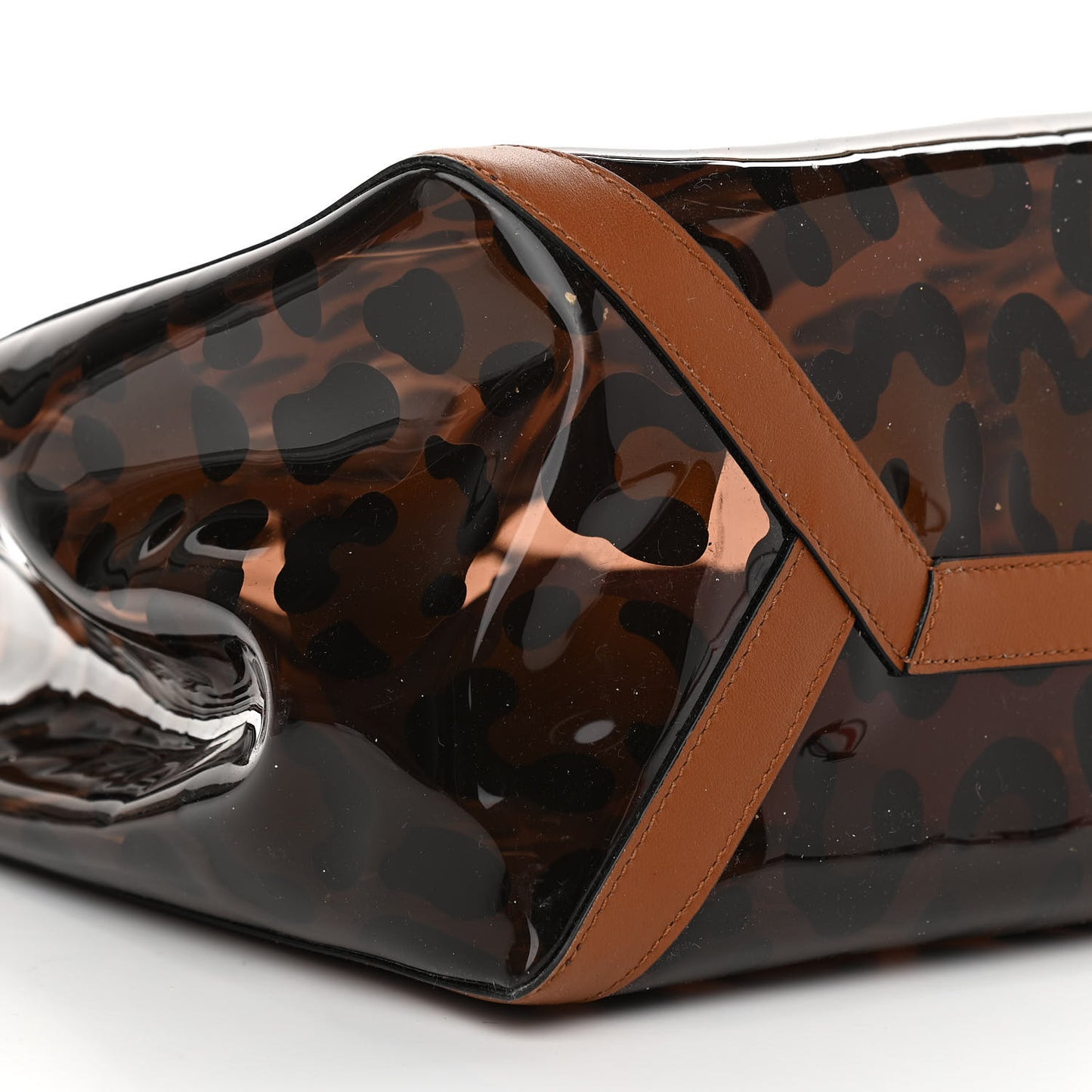 PVC Leopard Print Small Rockstud Shopping Tote Brown