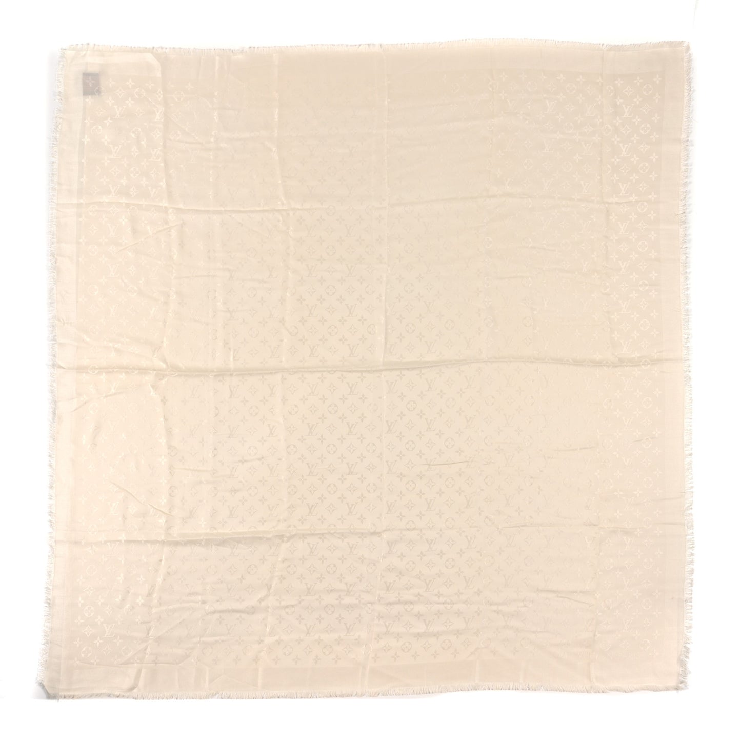 Silk Wool Monogram Shine Shawl White
