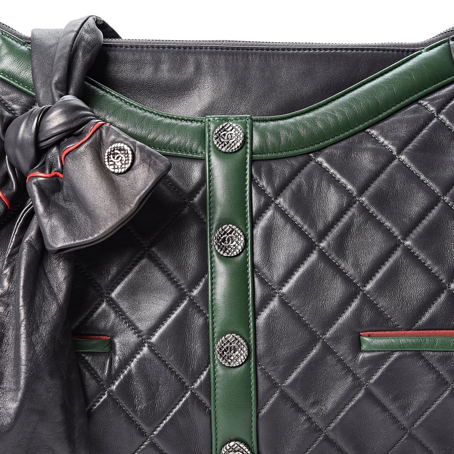Lambskin Quilted Small Girl Bag Black Green