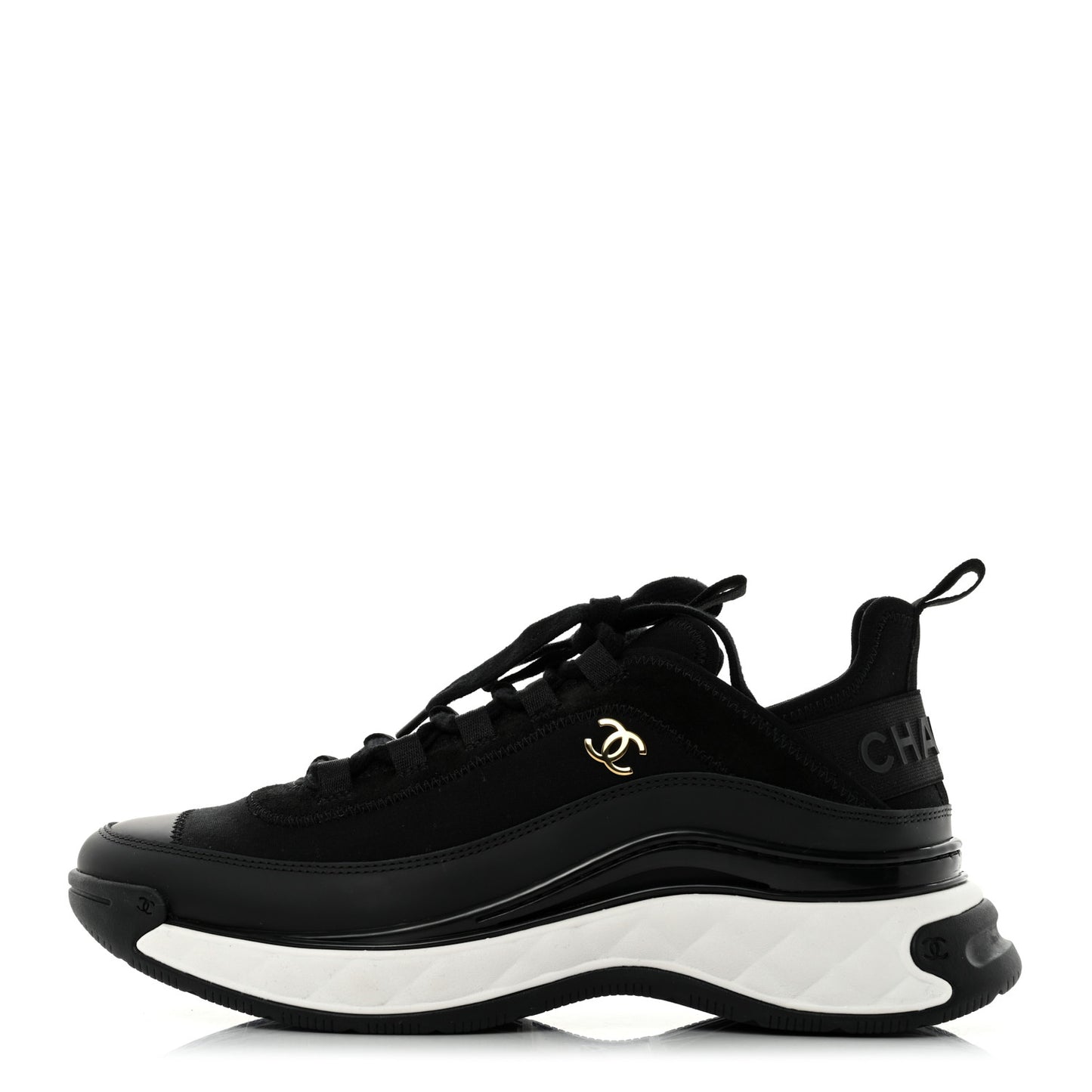 Velvet Calfskin Mixed Fibers CC Sneakers 40.5 Black