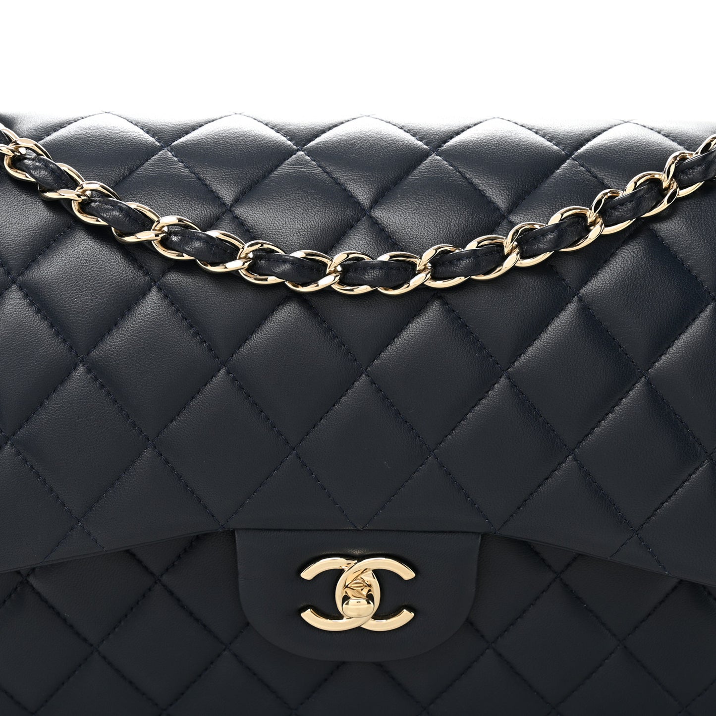 Lambskin Quilted Jumbo Double Flap Navy