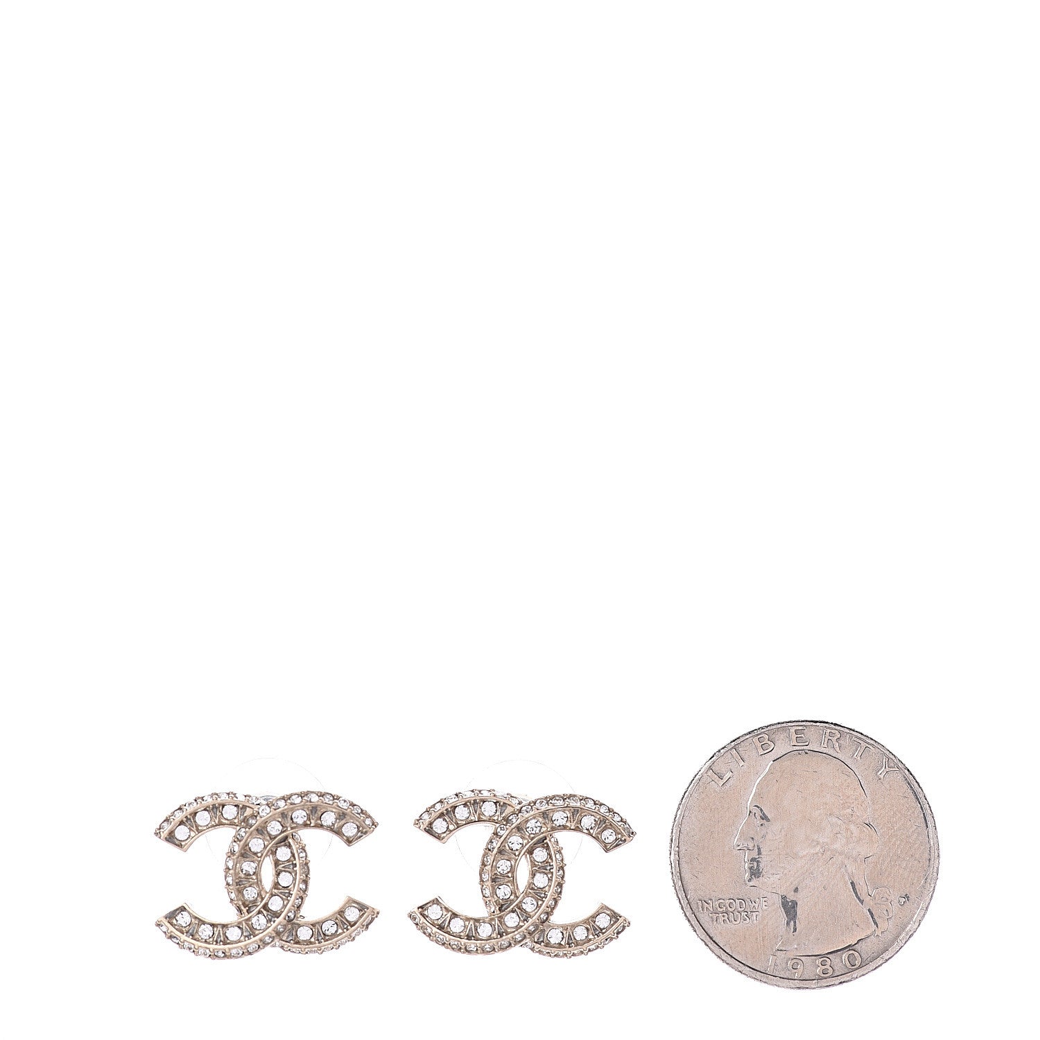 Chanel Crystal Timeless CC Earrings Light Gold 2 of 4