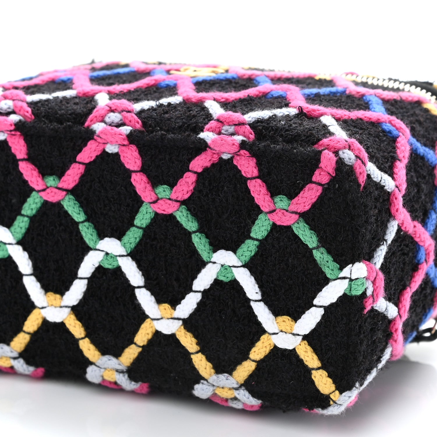 Chanel Tweed Diamond Threaded CC Pearl Crush Small Vanity Case With Chain Black Multicolor 10 of 11