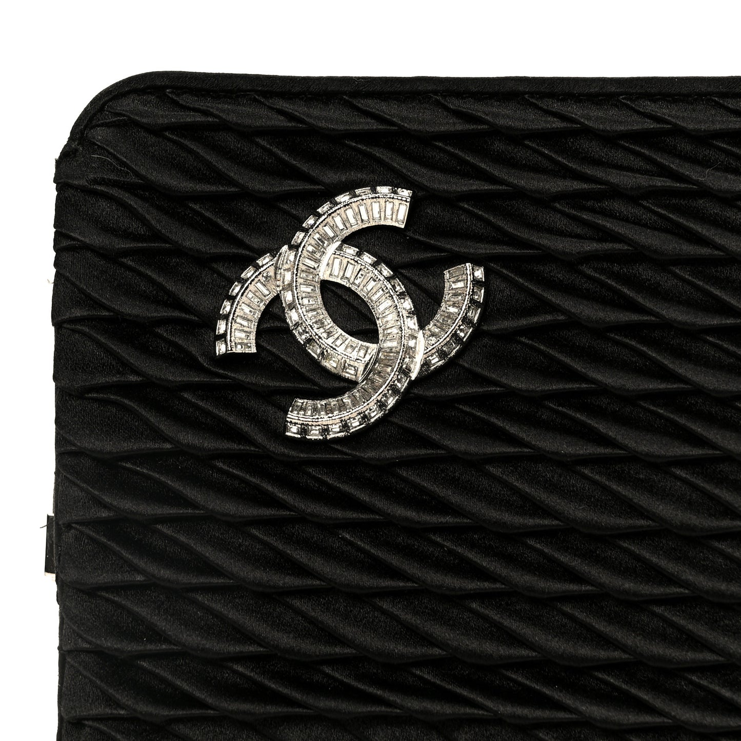 Satin Crystal Woven Clutch Black