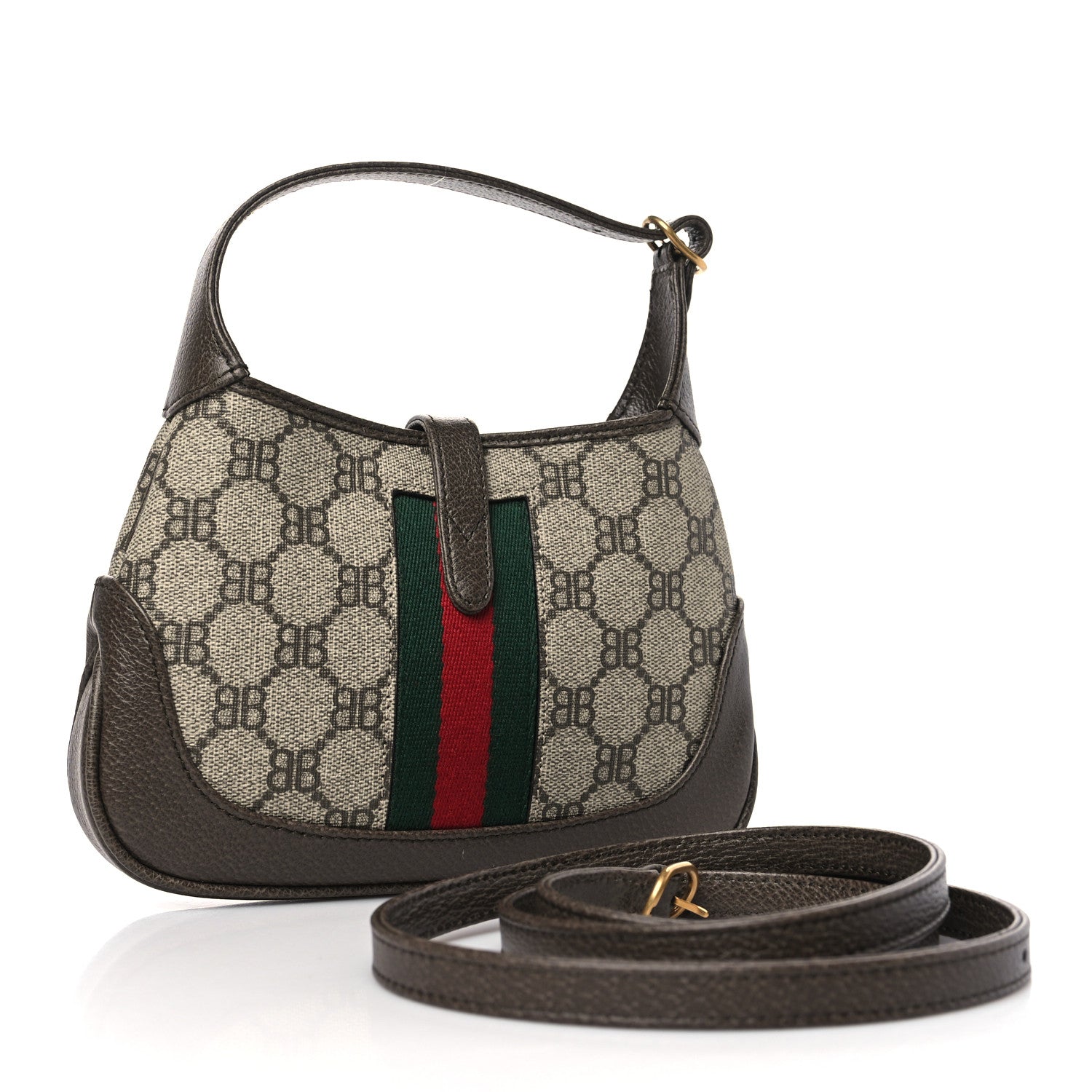Gucci X BALENCIAGA BB Supreme Monogram Calfskin Web Mini Jackie 1961 Hobo Beige Ebony 3 of 8