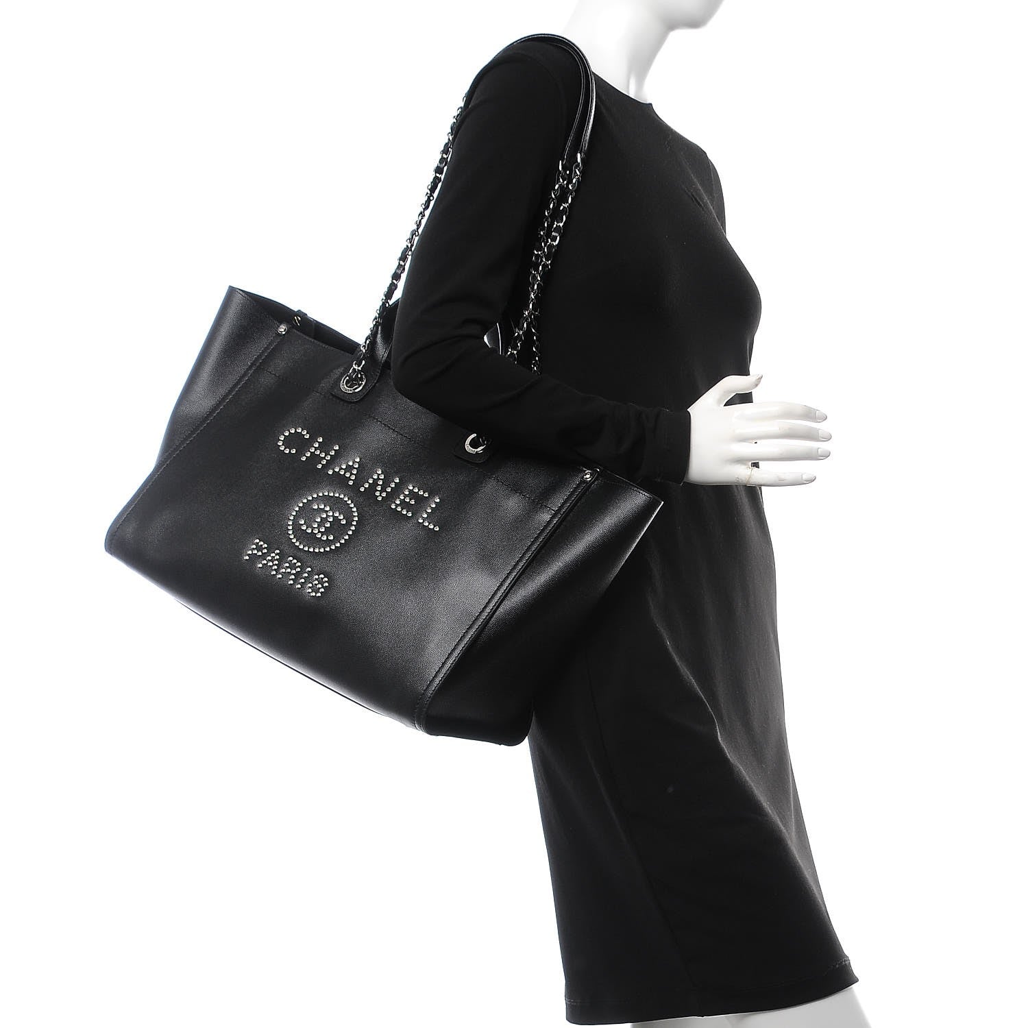 Chanel Caviar Medium Studded Deauville Tote Black 2 of 9