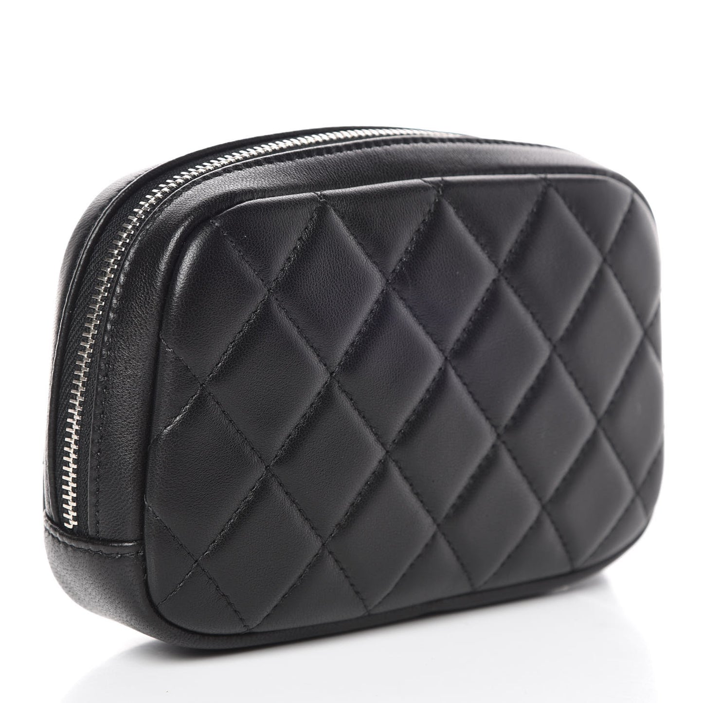 Lambskin Quilted Small Curvy Pouch Cosmetic Case Black