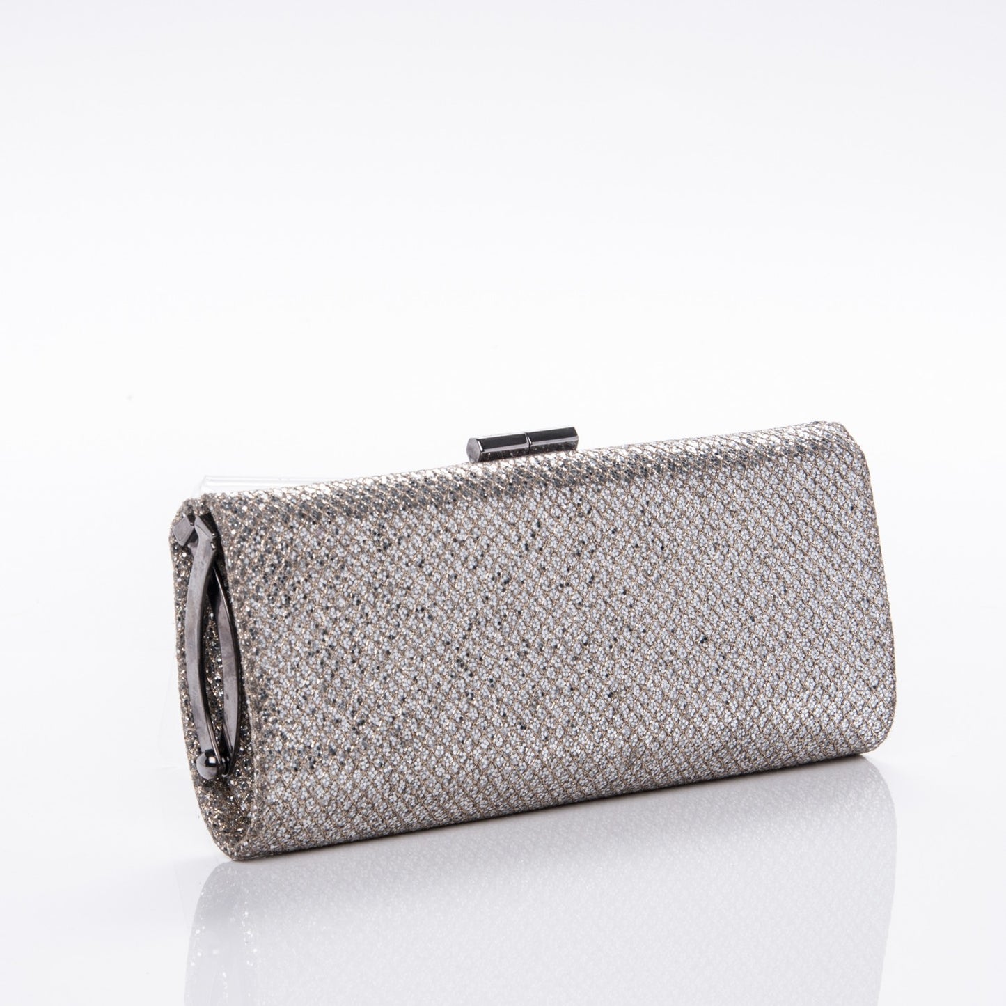 Glitter Fabric Tube Clutch Silver