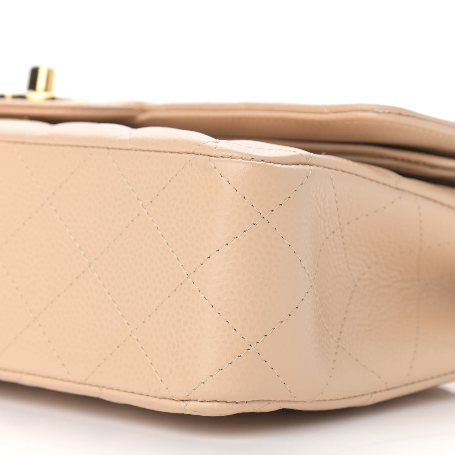 Caviar Quilted Medium Double Flap Beige