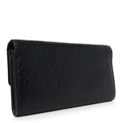 Chanel Lambskin Embossed Camellia Large Gusset Flap Wallet Black 3 of 10