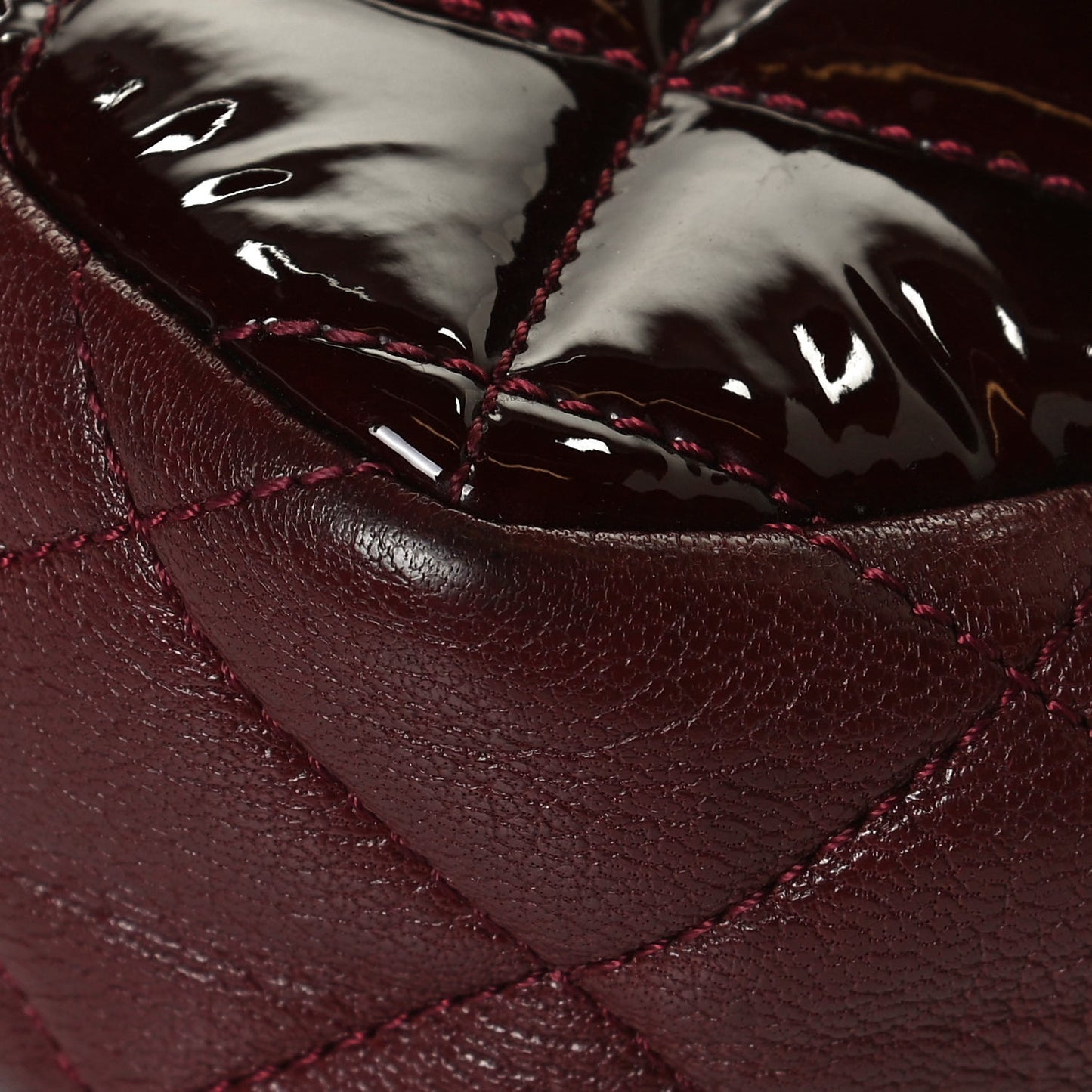 Patent Goatskin Quilted Medium CC Eyelet Flap Burgundy