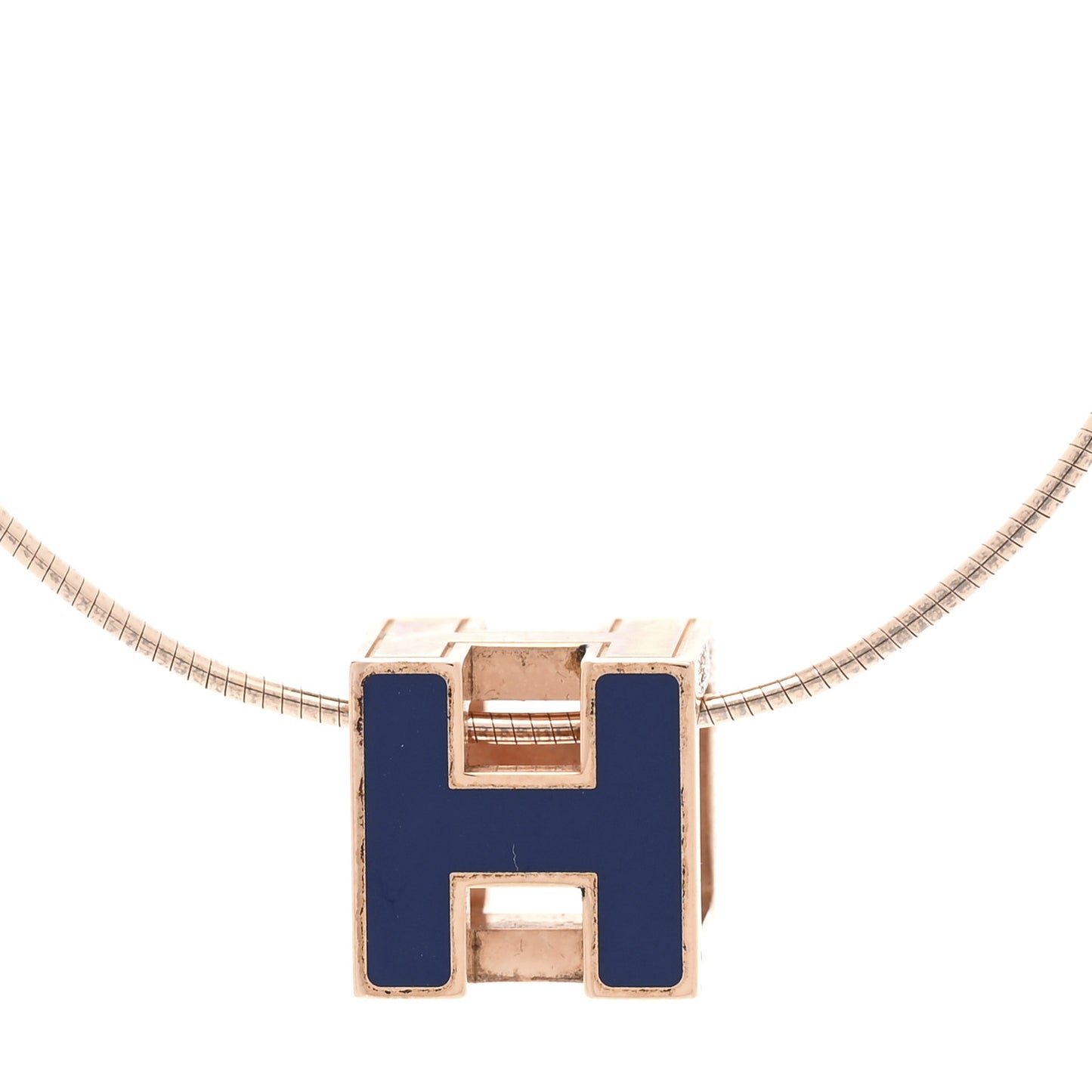 Rose Gold Lacquered Cage d'H Pendant Necklace Bleu Sature