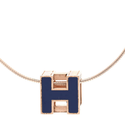 Hermes Rose Gold Lacquered Cage d'H Pendant Necklace Bleu Sature 4 of 7