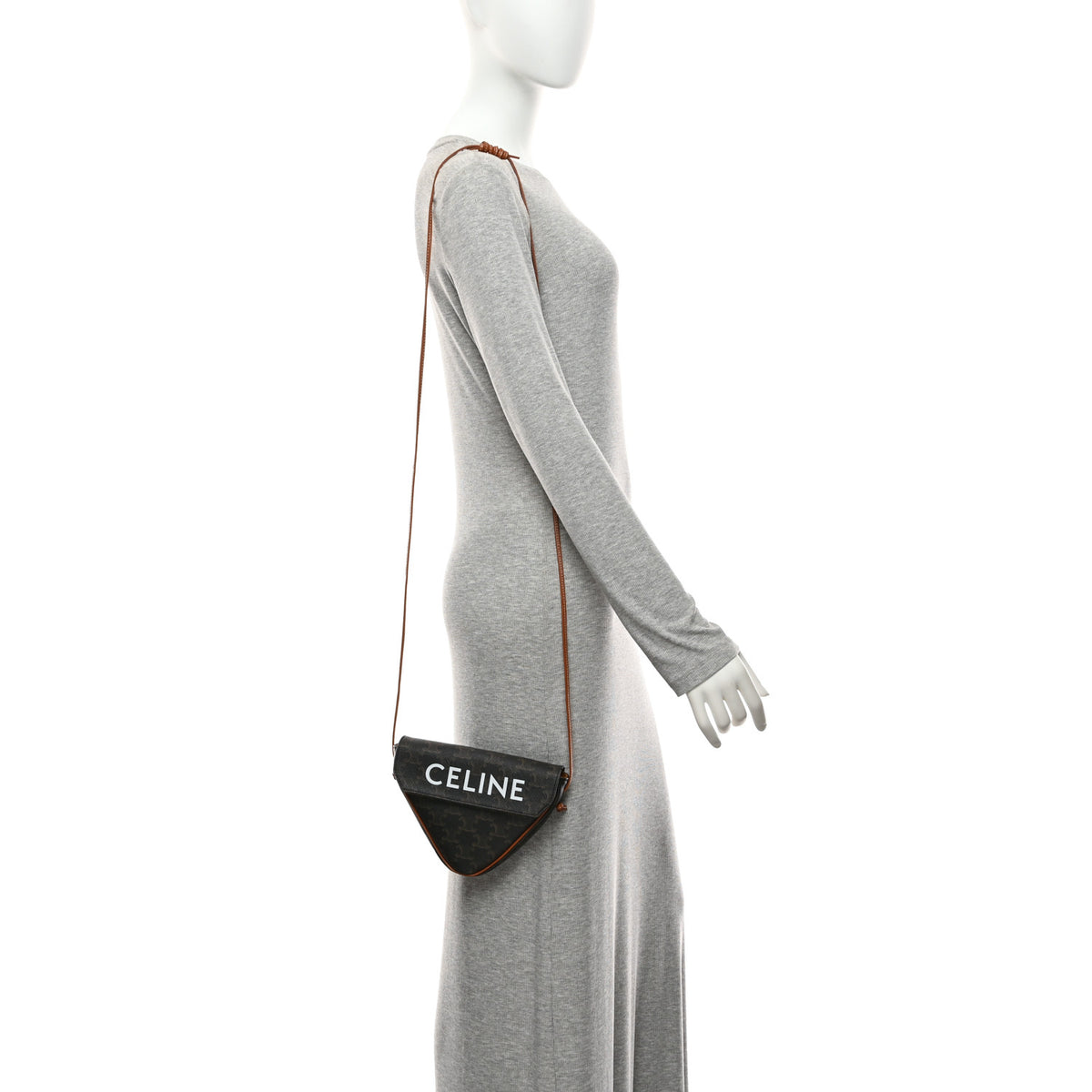 Celine Triomphe Canvas Triangle Crossbody Bag Tan 2 of 10