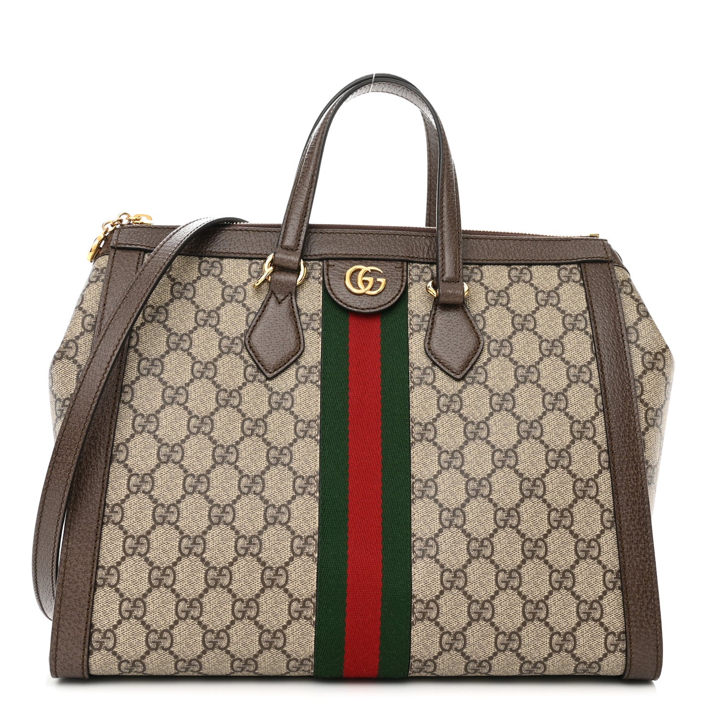GG Supreme Monogram Web Medium Ophidia Tote Bag Brown