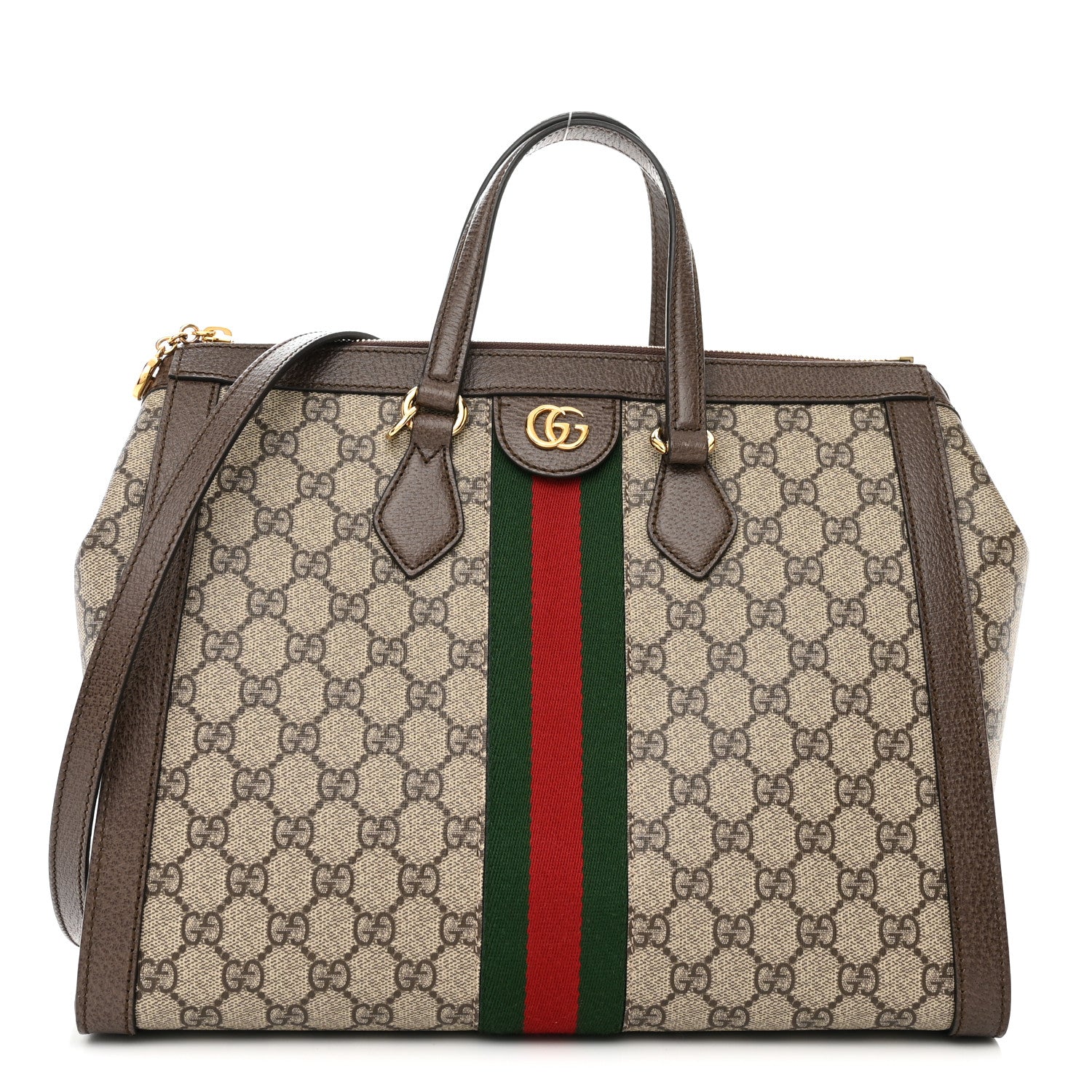 Gucci GG Supreme Monogram Web Medium Ophidia Tote Bag Brown 1 of 12
