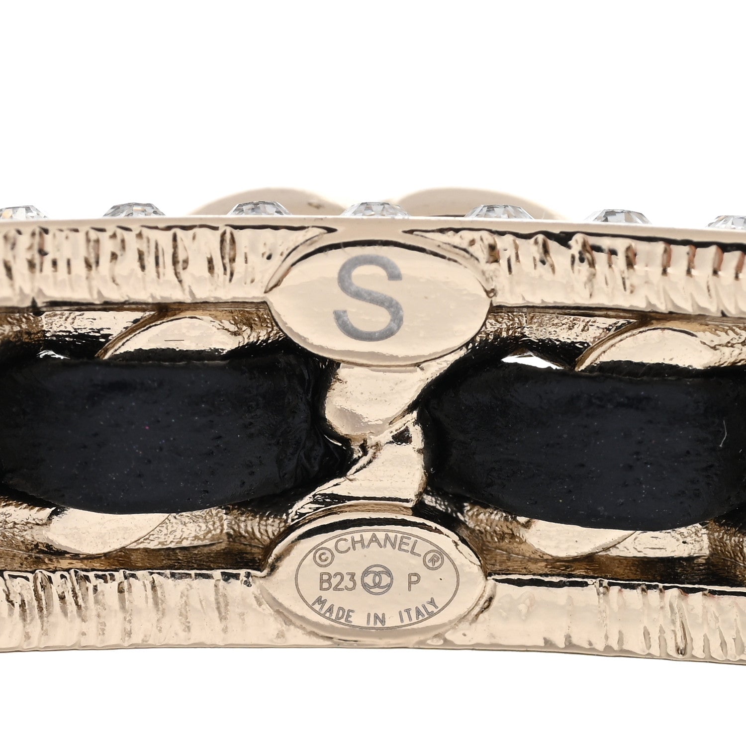 Chanel Metal Lambskin Crystal Chain CC Cuff S Black Gold 3 of 3