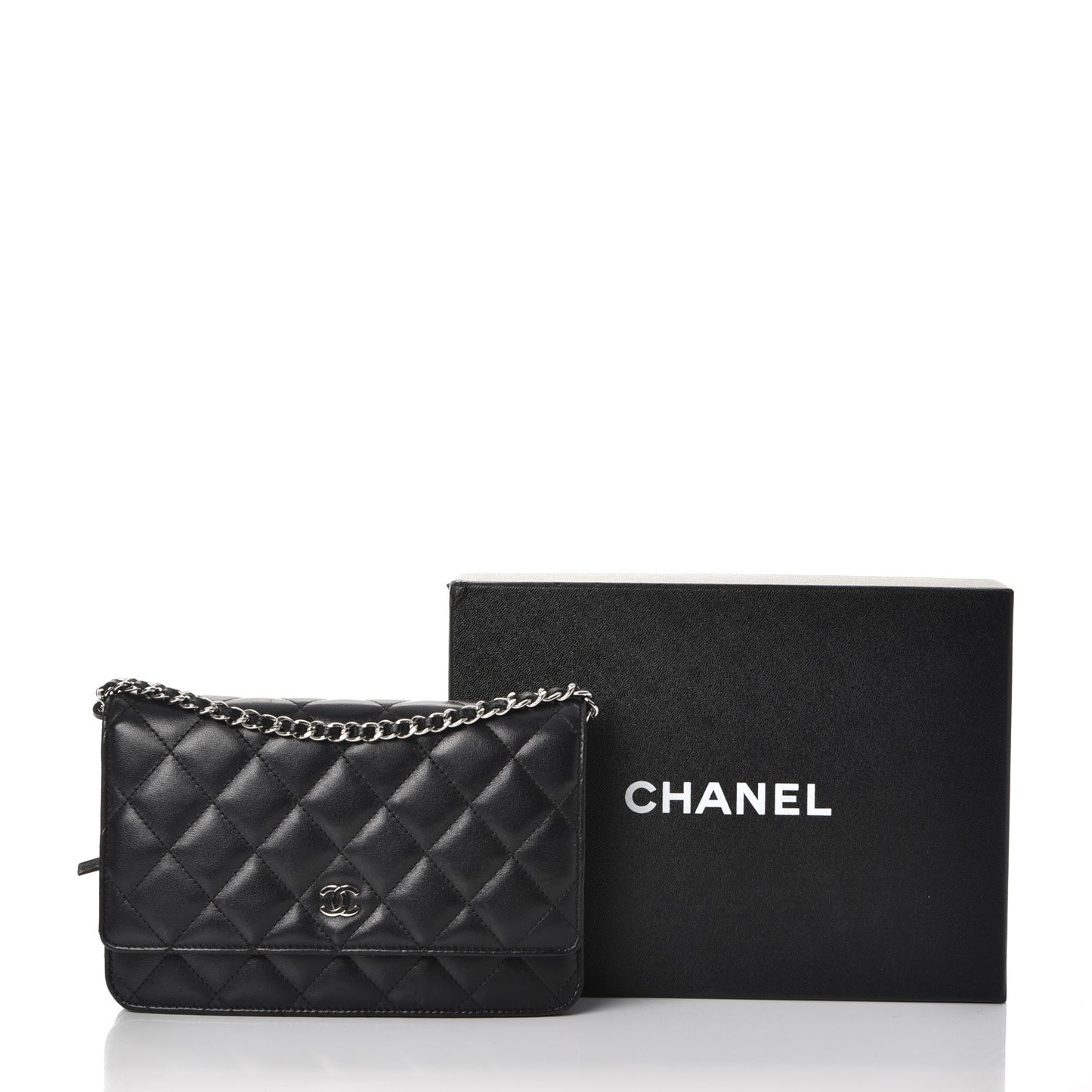 Lambskin Quilted Wallet On Chain WOC Black