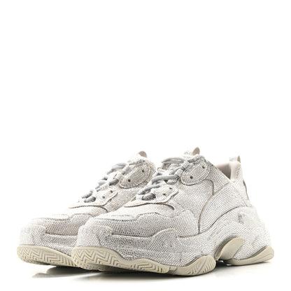 Balenciaga Microfiber Strass Embellished Womens Triple S Sneakers 39 Light Grey 3 of 14