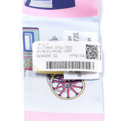 Hermes Silk Les Voitures Exquises Twilly Bleu Rose Vert 4 of 4