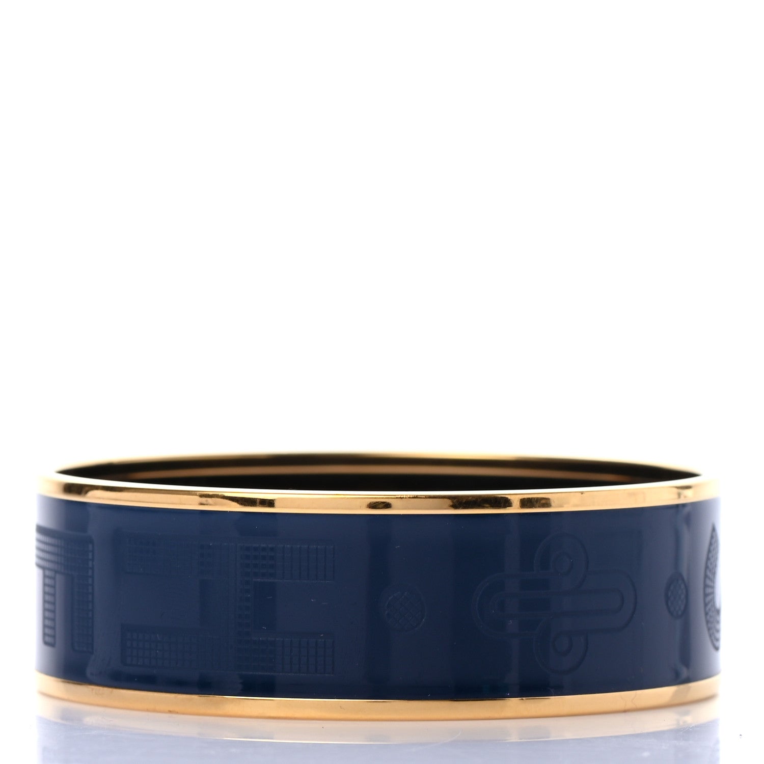 Hermes Enamel Wide Printed Sellier Bracelet 65 Bleu De Genes 3 of 6