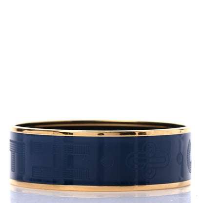 Hermes Enamel Wide Printed Sellier Bracelet 65 Bleu De Genes 3 of 6