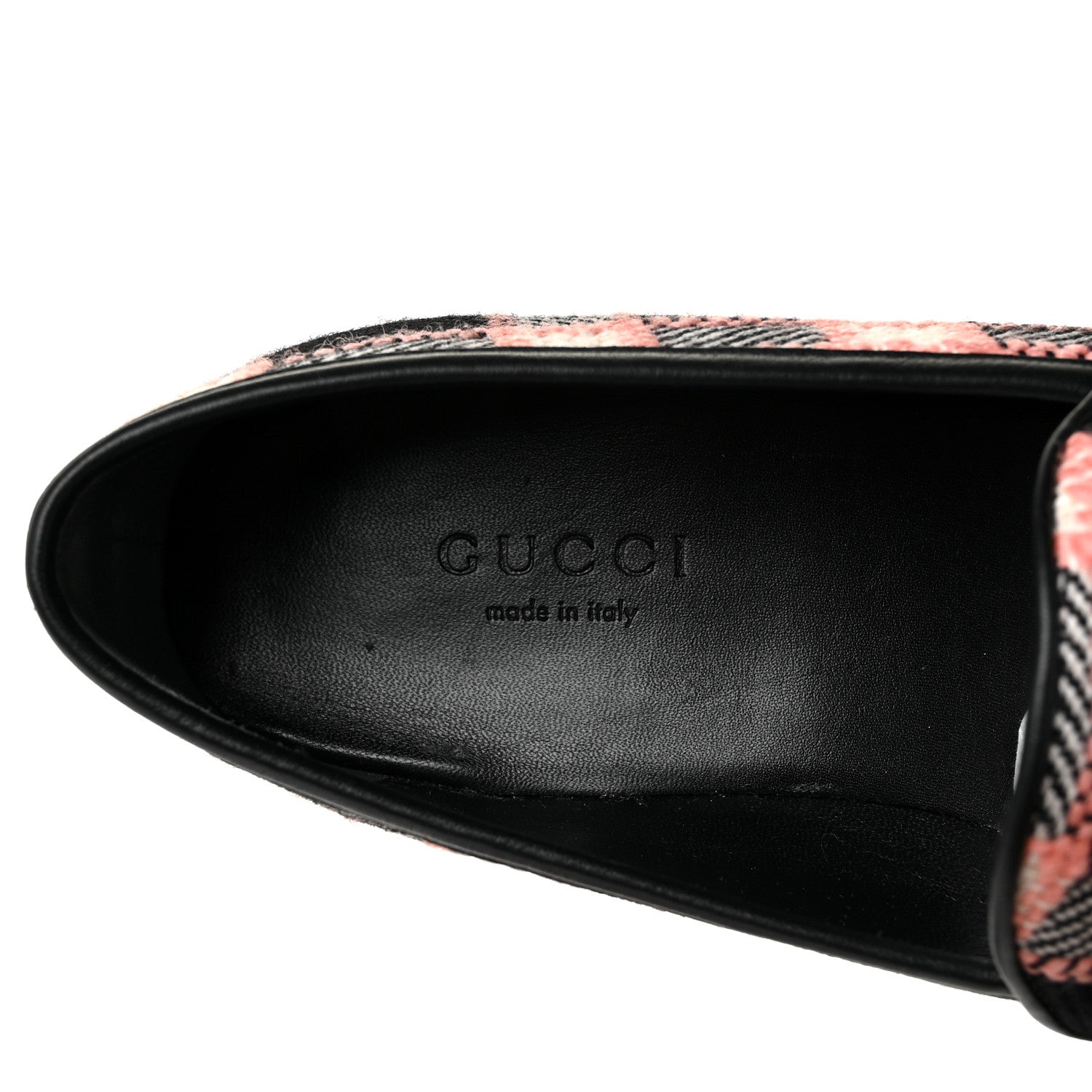 Gucci Tweed Check Horsebit Womens Jordaan Loafers 35 Black Pink Multicolor 7 of 9