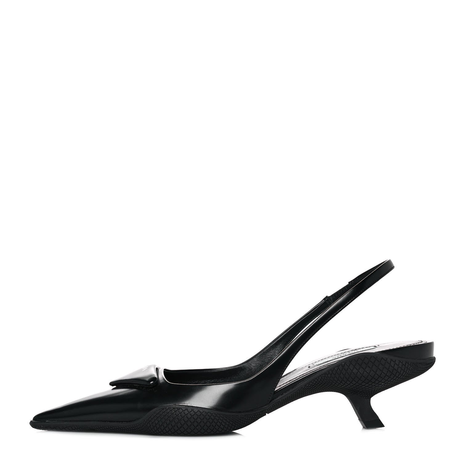 Prada Spazzolato Triangle Logo Pointed Toe 45mm Slingback Pumps 37.5 Black 1 of 7