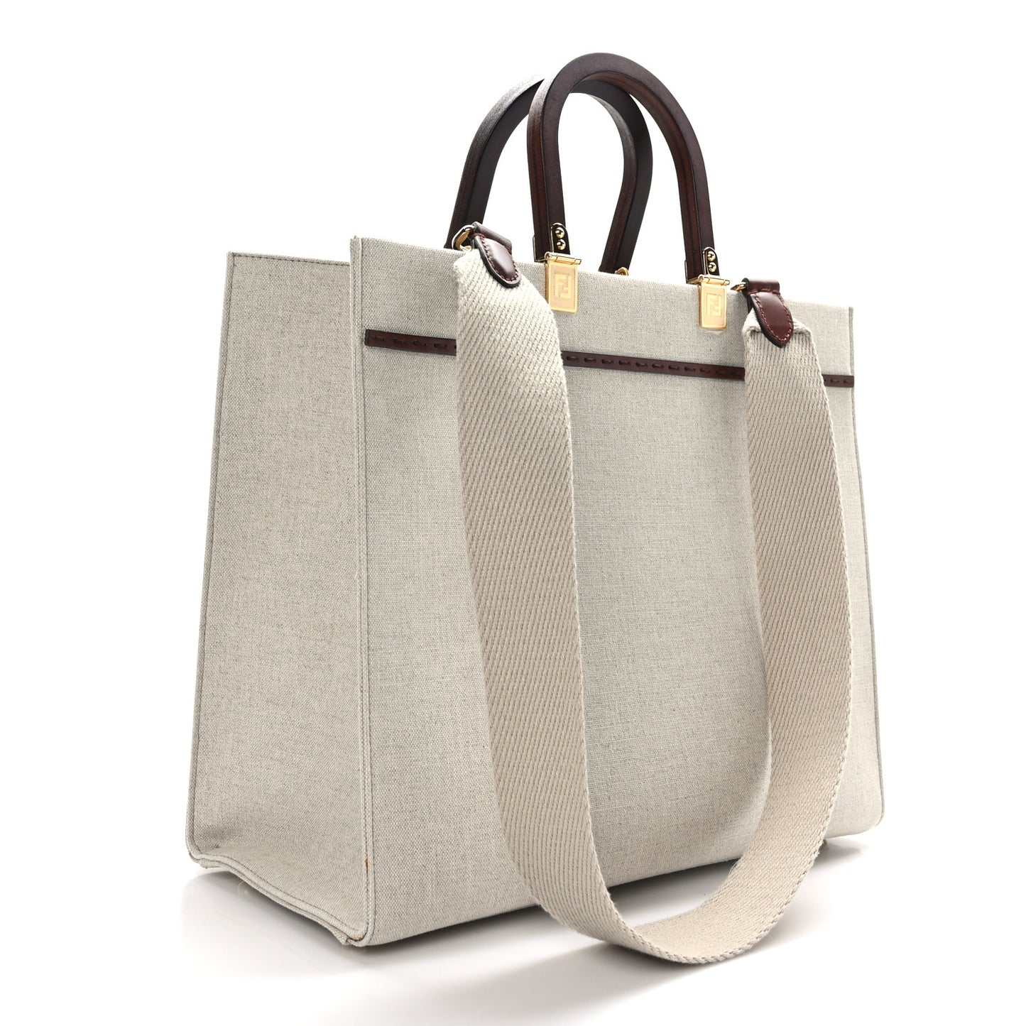 Canvas Vitello King Logo Embroidered Medium Fendi Sunshine Shopper Tote Grezzo Ghianda