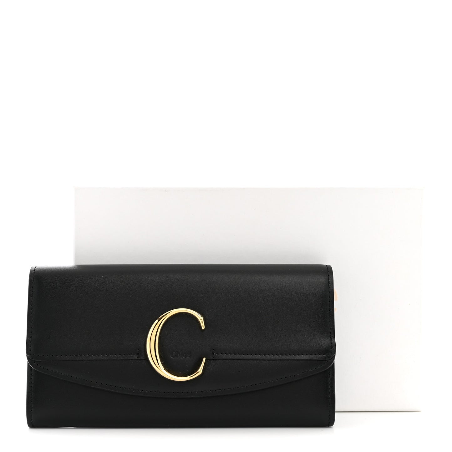 Calfskin Long Flap C Wallet Black