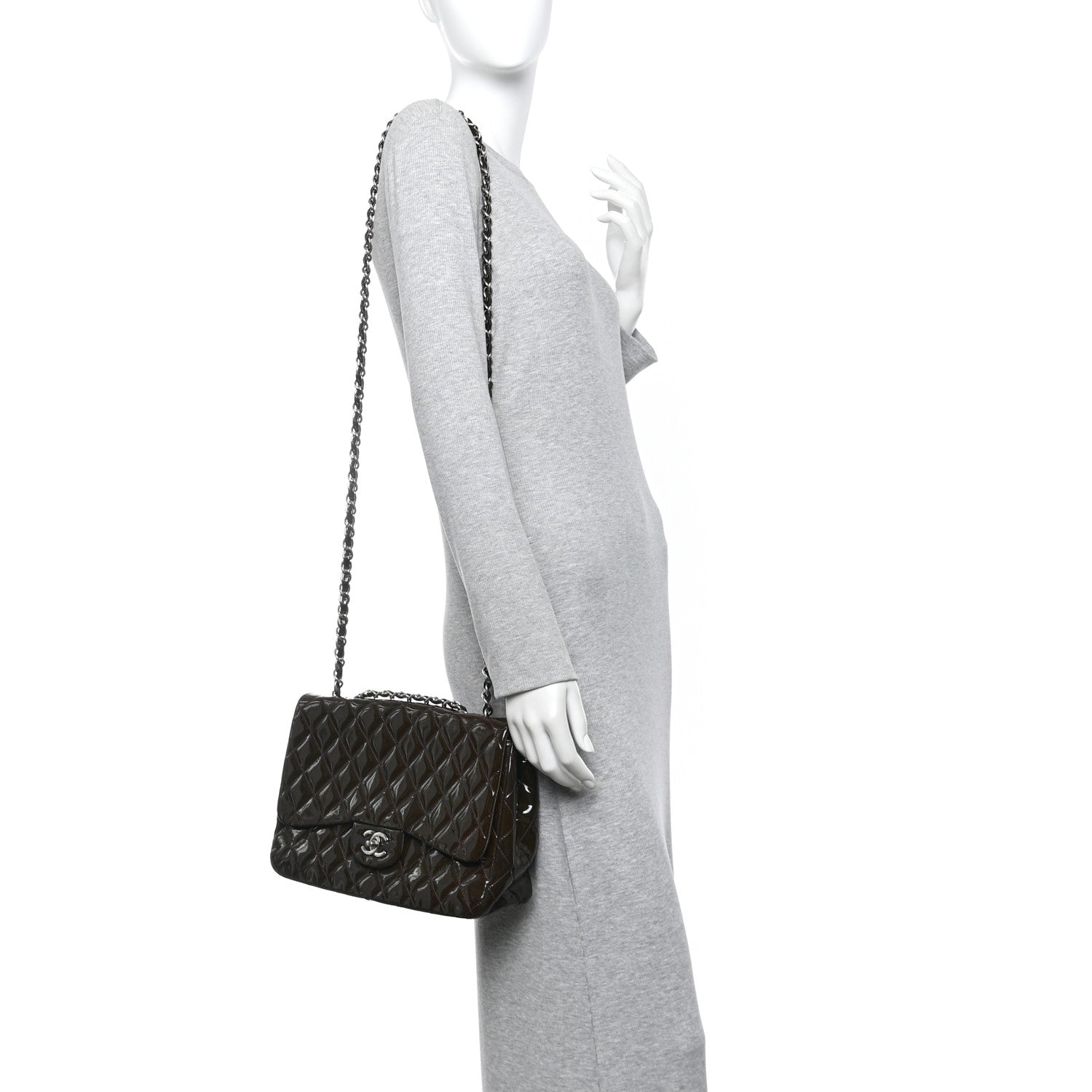 Chanel Patent Quilted Jumbo Single Flap Dark Purple 2 of 14